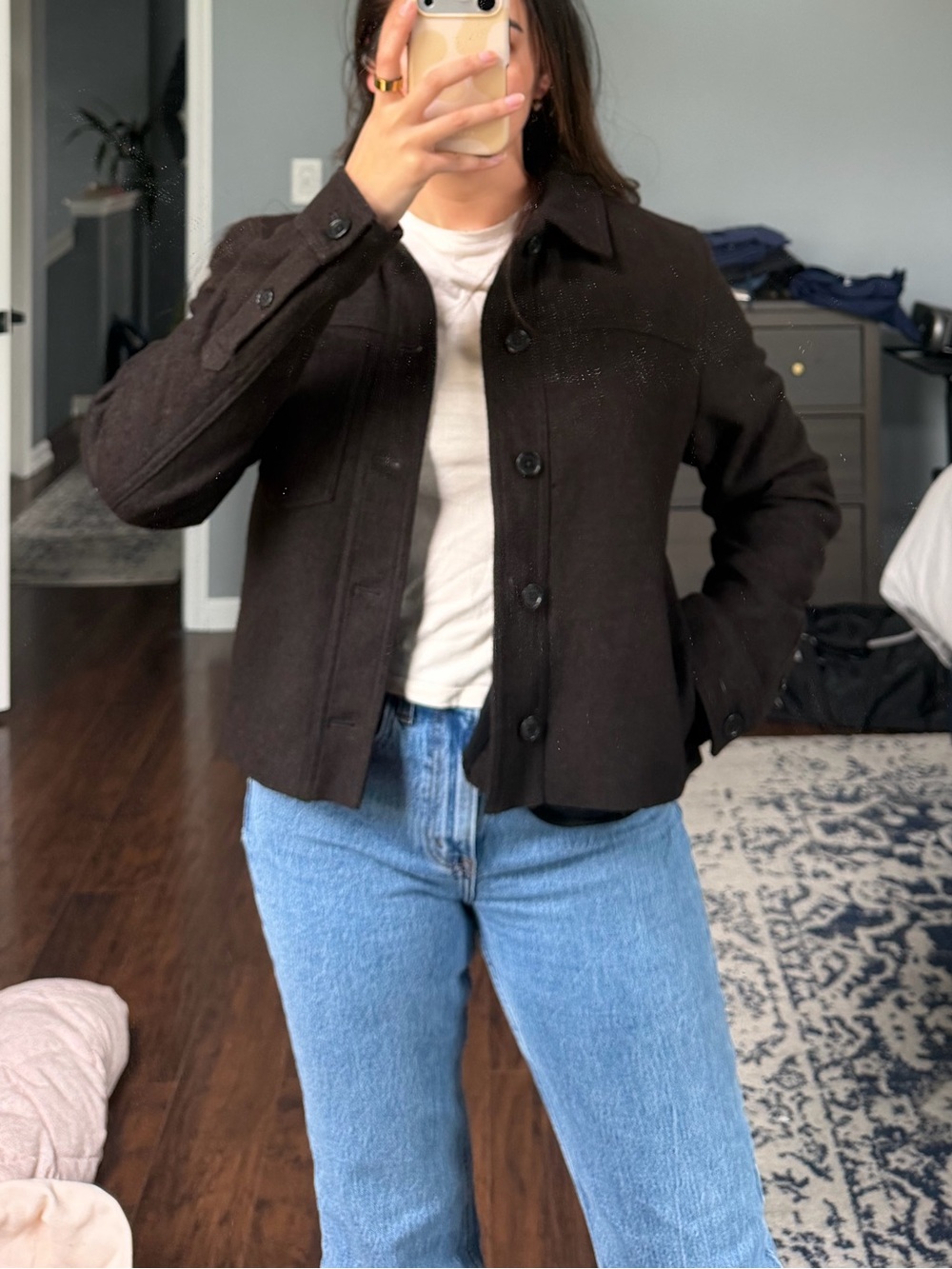 Brown Cropped Button-Front Jacket - Picture 6 of 11
